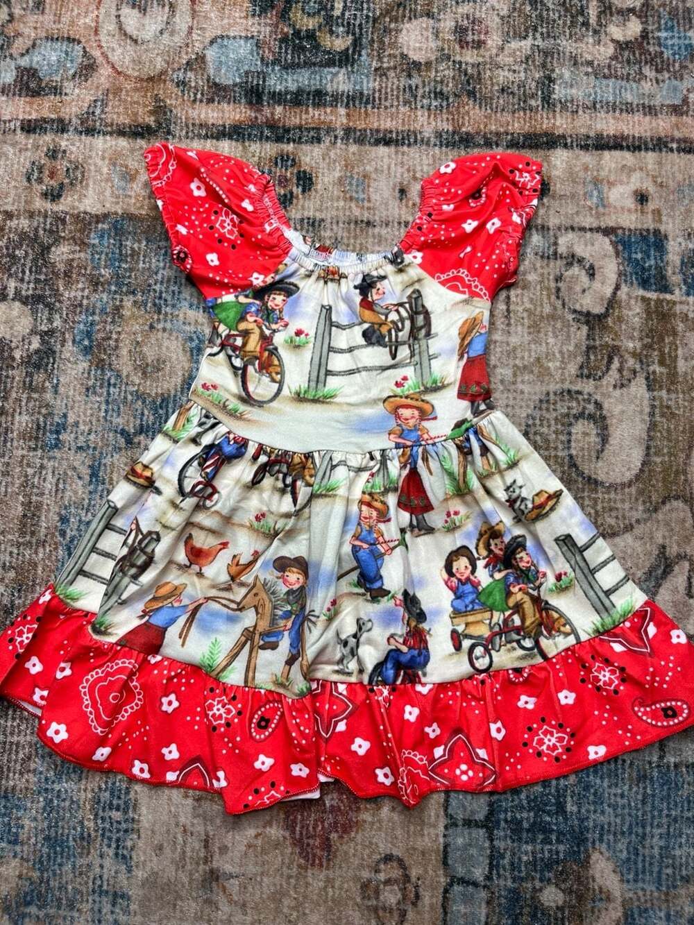 Western Cowgirl Bandana Ruffle Dress